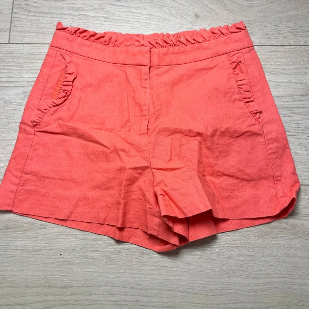 J. Crew High Waist Coral Shorts with Ruffle Detail size 0